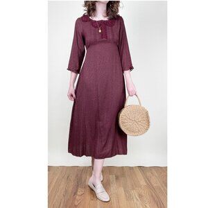 Vintage April Cornell Prairie Cottagecore Midi Dress Victorian Regency Lace 90s